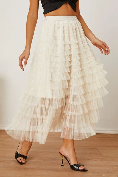 'Milena' Ruched High Waist Tiered Skirt - Celes Fashion